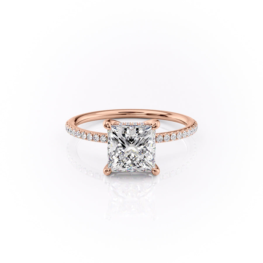 Regalia 1.42 Carat VVS Lab-Grown Princess Hidden Halo Pave Engagement Ring in 18K Rose Gold Front View
