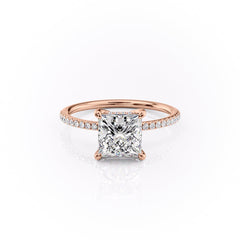 Regalia 1.42 Carat VVS Lab-Grown Princess Hidden Halo Pave Engagement Ring in 18K Rose Gold Front View