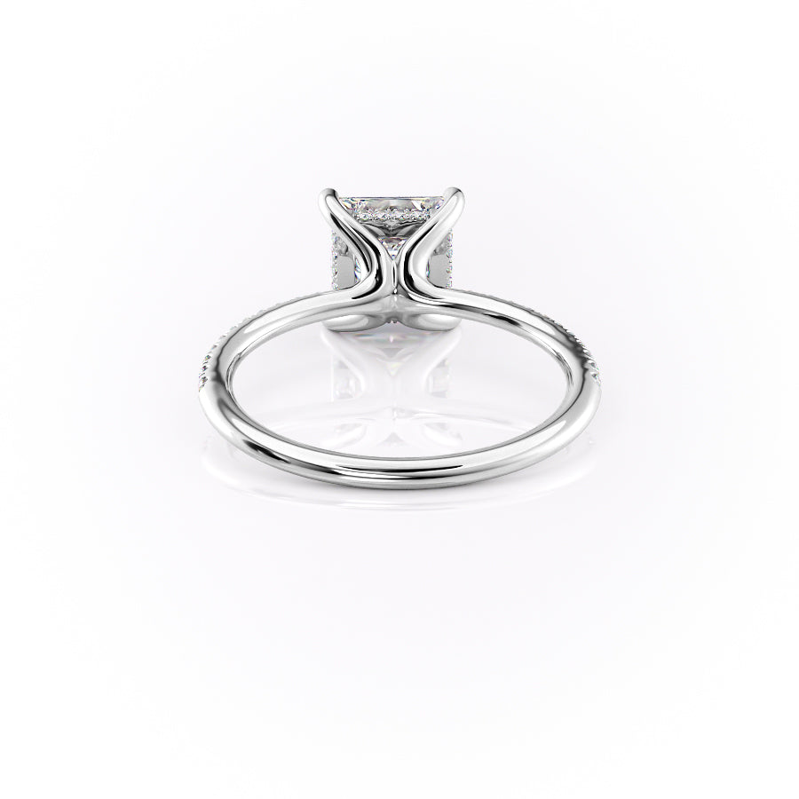 Regalia 1.42 Carat VVS Lab-Grown Princess Hidden Halo Pave Engagement Ring in 18K White Gold Back View