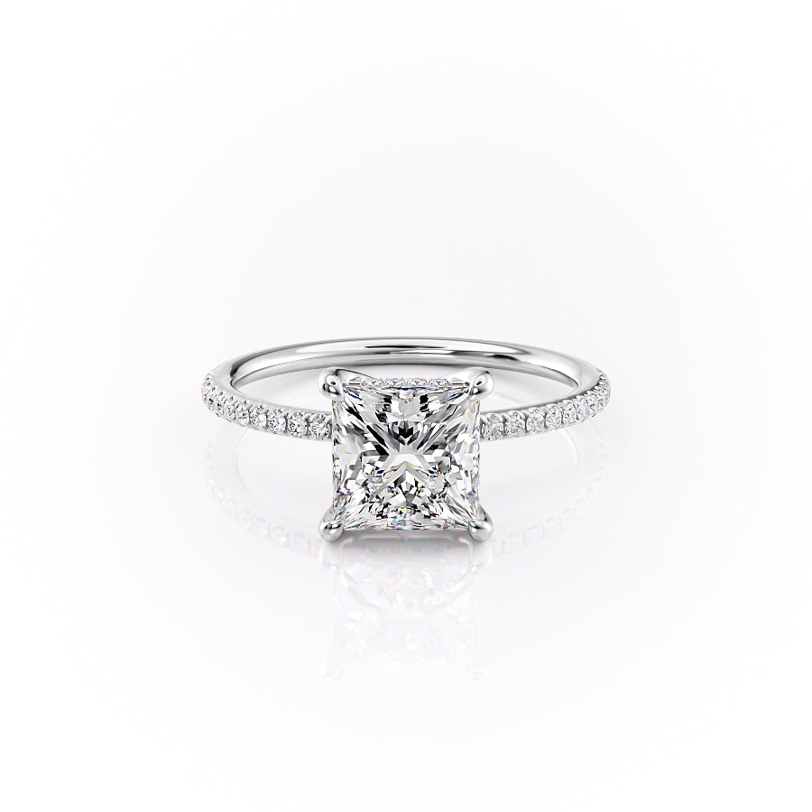 Regalia 1.42 Carat VVS Lab-Grown Princess Hidden Halo Pave Engagement Ring in 18K White Gold Front View