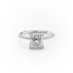 Regalia 1.42 Carat VVS Lab-Grown Princess Hidden Halo Pave Engagement Ring in 18K White Gold Front View