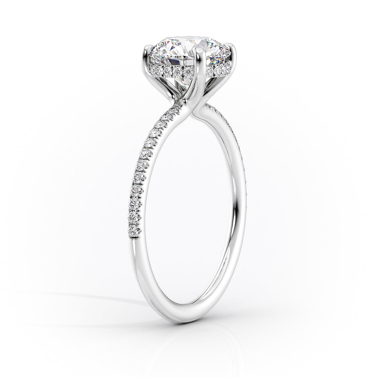 Regalia 1.42 Carat VVS Lab-Grown Princess Hidden Halo Pave Engagement Ring in 18K White Gold Standing View