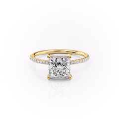Regalia 1.42 Carat VVS Lab-Grown Princess Hidden Halo Pave Engagement Ring in 18K Yellow Gold Front View