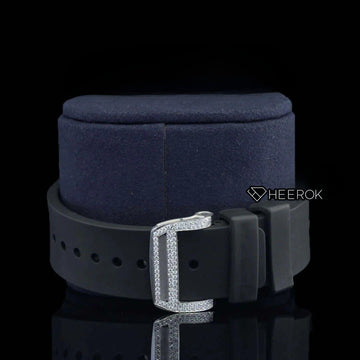 Richard Mille RM Tonneau Case Blue Dial Chronograph Diamond Bezel Semi Iced Moissanite Diamond Black Rubber Strap Cashback View