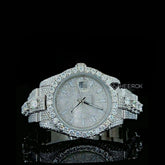 Rolex Datejust Diamond Stick Markers Dial Diamond Bezel Iced Out Moissanite Diamond Oyster Bracelet Front View.