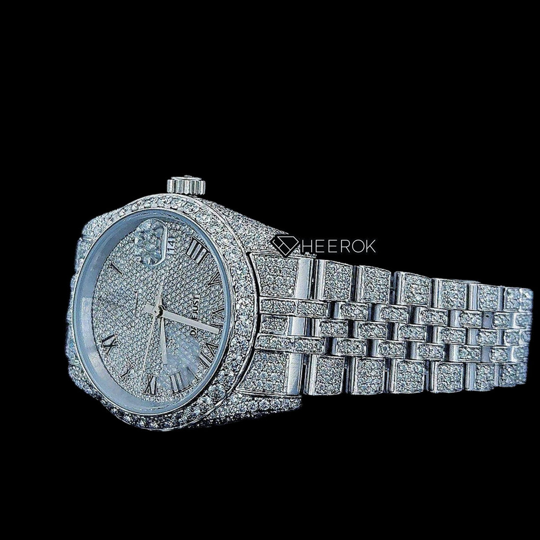 Rolex Datejust Roman Dial Diamond Bezel Fully Iced Moissanite Diamond Jubilee Bracelet Front View