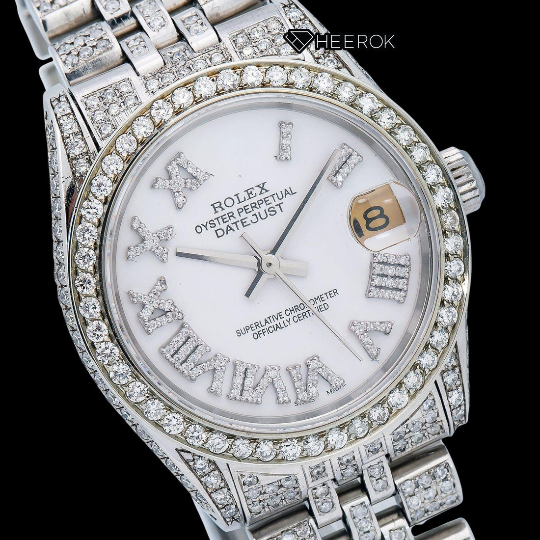Rolex_Datejust_Roman_Diamond_Numerals_Dial_Diamond_Bezel_Fully_Iced_Moissanite_Diamond_Jubilee_Bracelet Front View