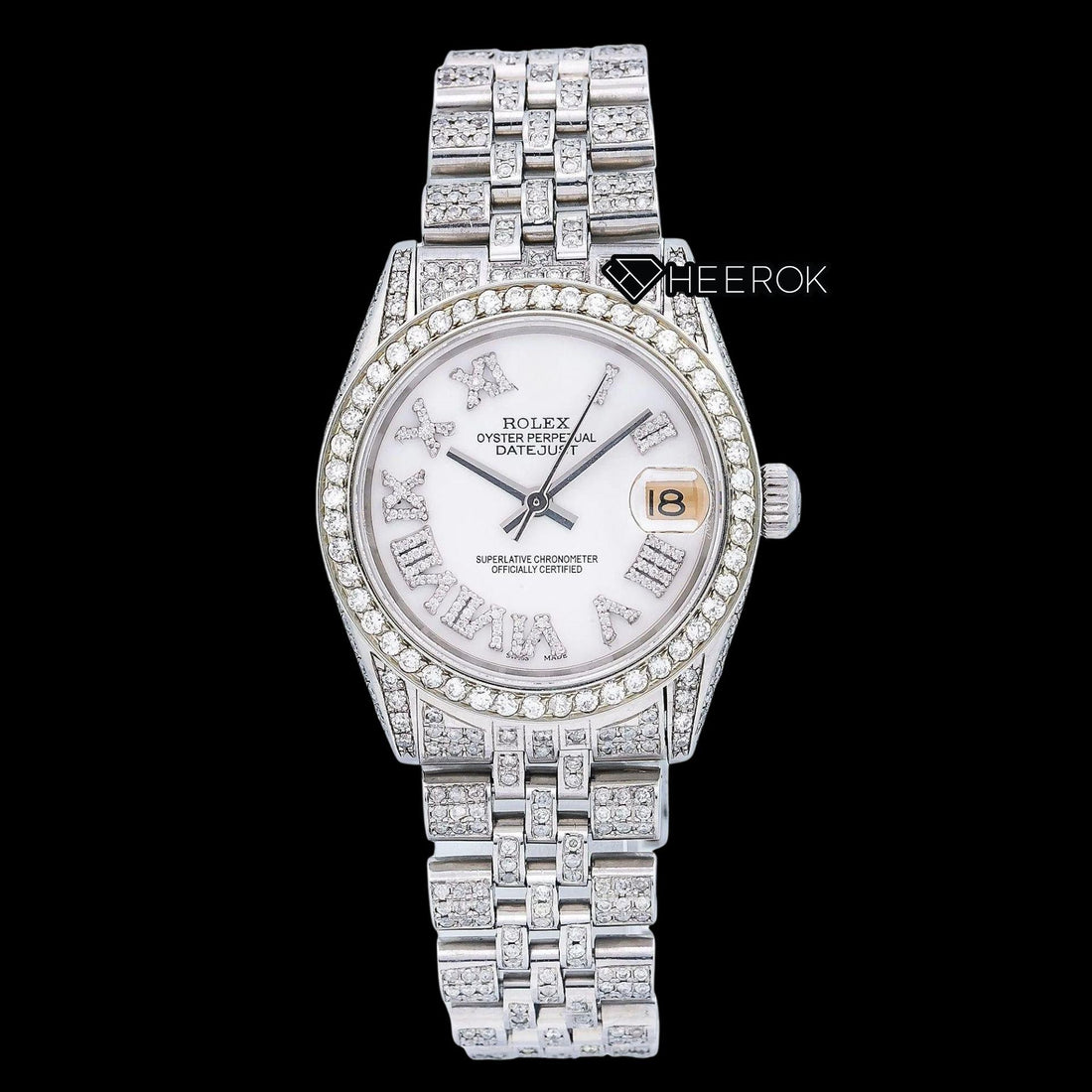 Rolex_Datejust_Roman_Diamond_Numerals_Dial_Diamond_Bezel_Fully_Iced_Moissanite_Diamond_Jubilee_Bracelet Front View