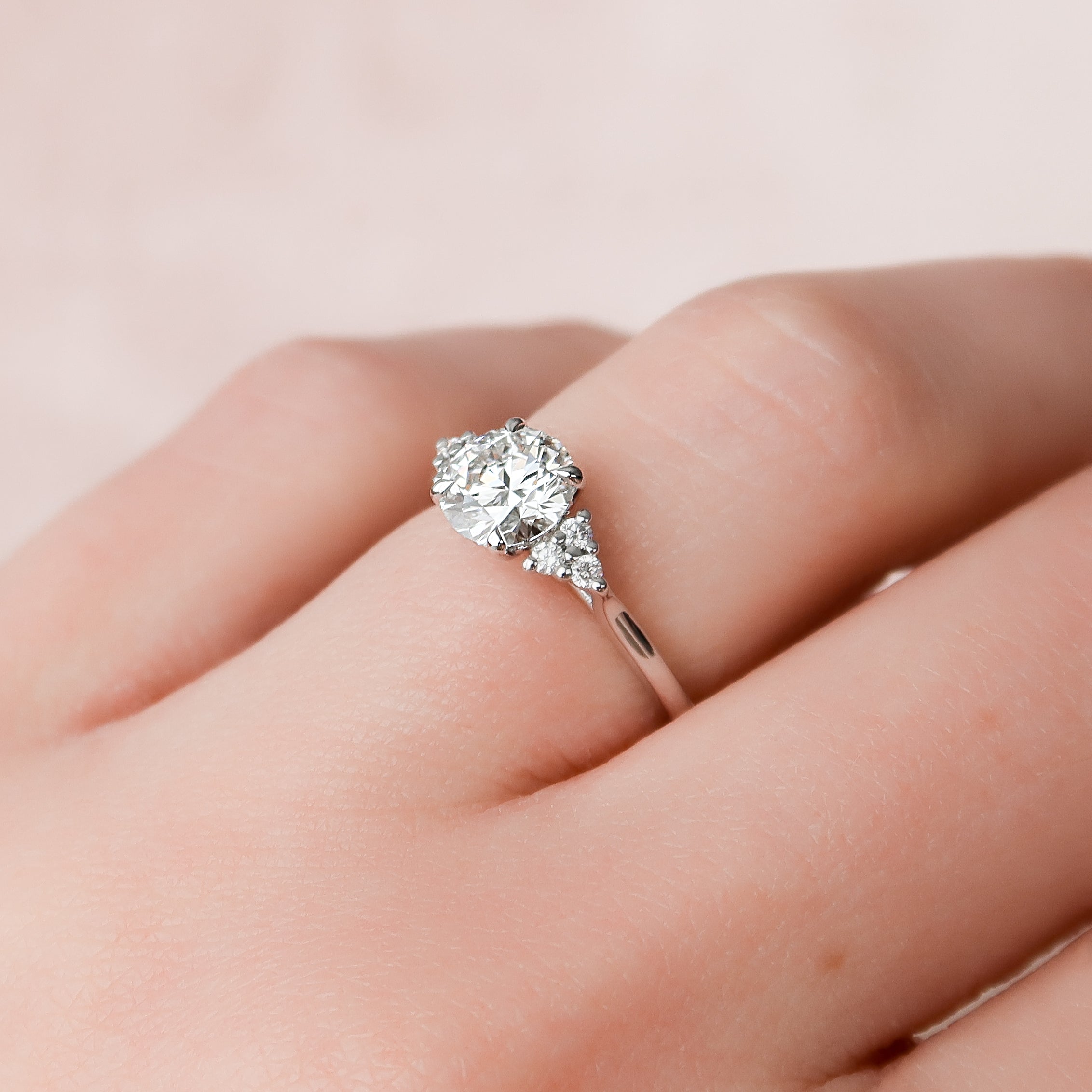 Scarlett Grace 2.50 Carat VVS Lab-Grown Round Engagement Ring in 18K White Gold Finger Side View