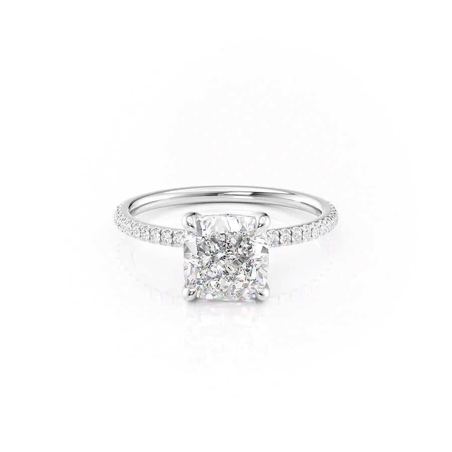 Seraphic Cushion 2 Carat VVS1 Lab-Grown Hidden Halo Pave Engagement Ring in 18K White Gold Front View
