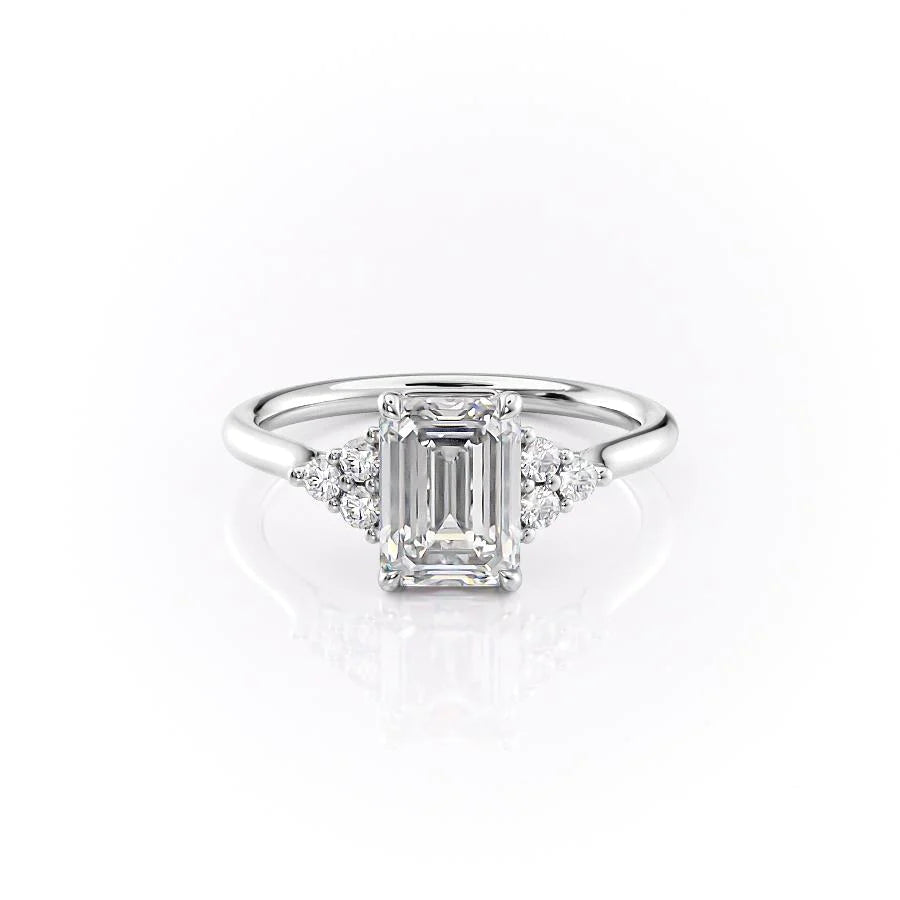Silvara Column 2.90 Carat VVS Lab-Grown Emerald Engagement Ring in 18K White Gold Front Gold