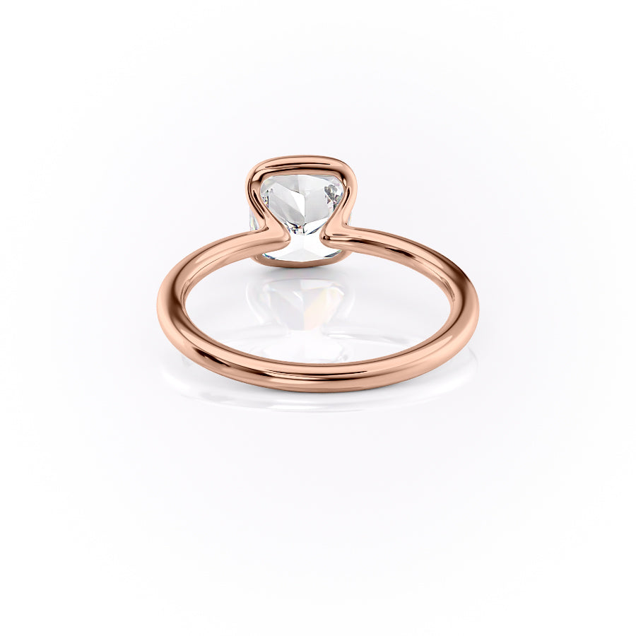 Sleek Bezel 2.02 Carat VVS Lab-Grown Cushion Solitaire Engagement Ring in 18K Rose Gold Back Side View