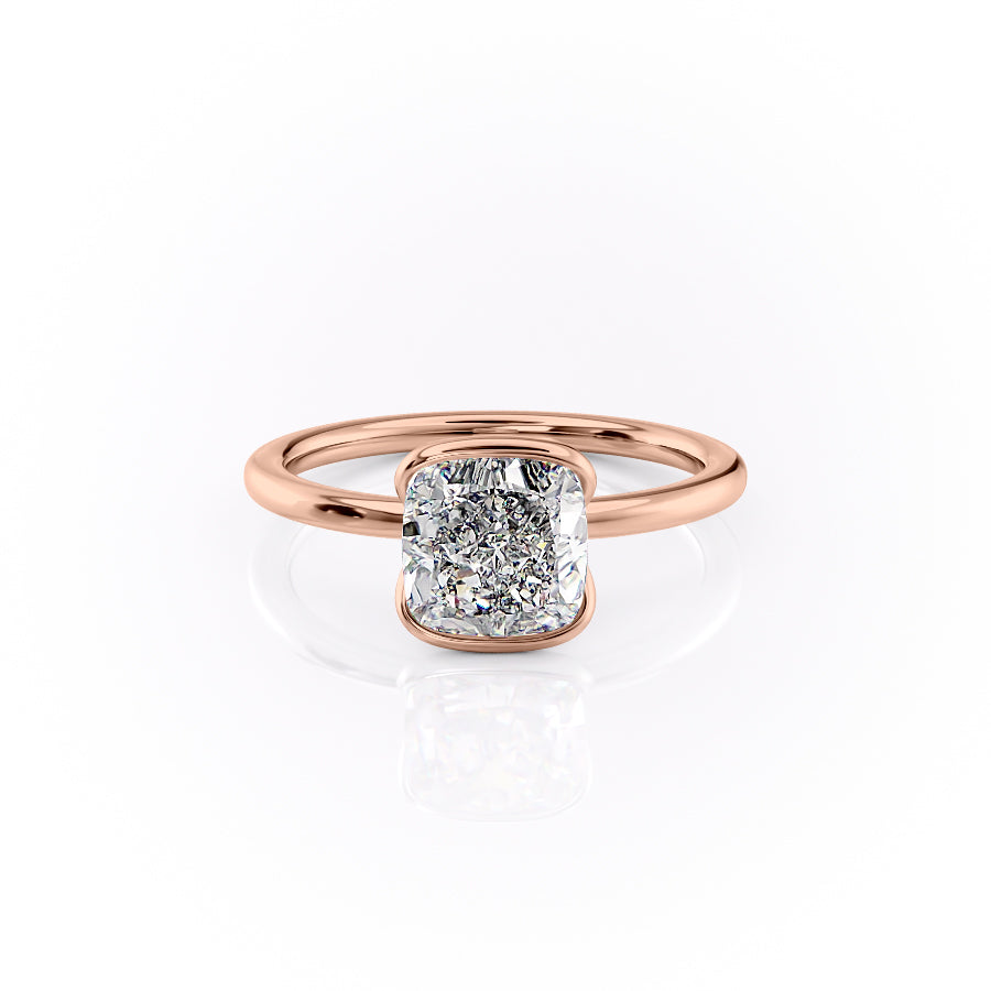 Sleek Bezel 2.02 Carat VVS Lab-Grown Cushion Solitaire Engagement Ring in 18K Rose Gold Front Side View