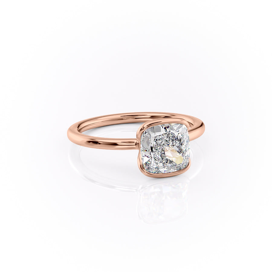 Sleek Bezel 2.02 Carat VVS Lab-Grown Cushion Solitaire Engagement Ring in 18K Rose Gold Right Side View