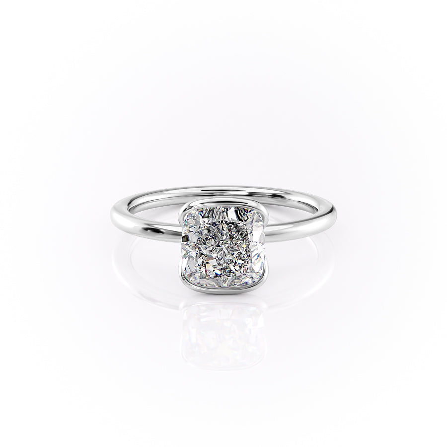 Sleek Bezel 2.02 Carat VVS Lab-Grown Cushion Solitaire Engagement Ring in 18K White Gold Front Side View