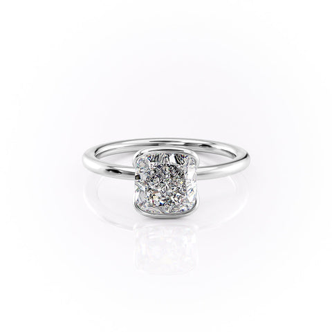 Sleek Bezel 2.02 Carat VVS Lab-Grown Cushion Solitaire Engagement Ring in 18K Gold
