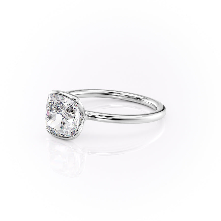 Sleek Bezel 2.02 Carat VVS Lab-Grown Cushion Solitaire Engagement Ring in 18K White Gold Left Side View