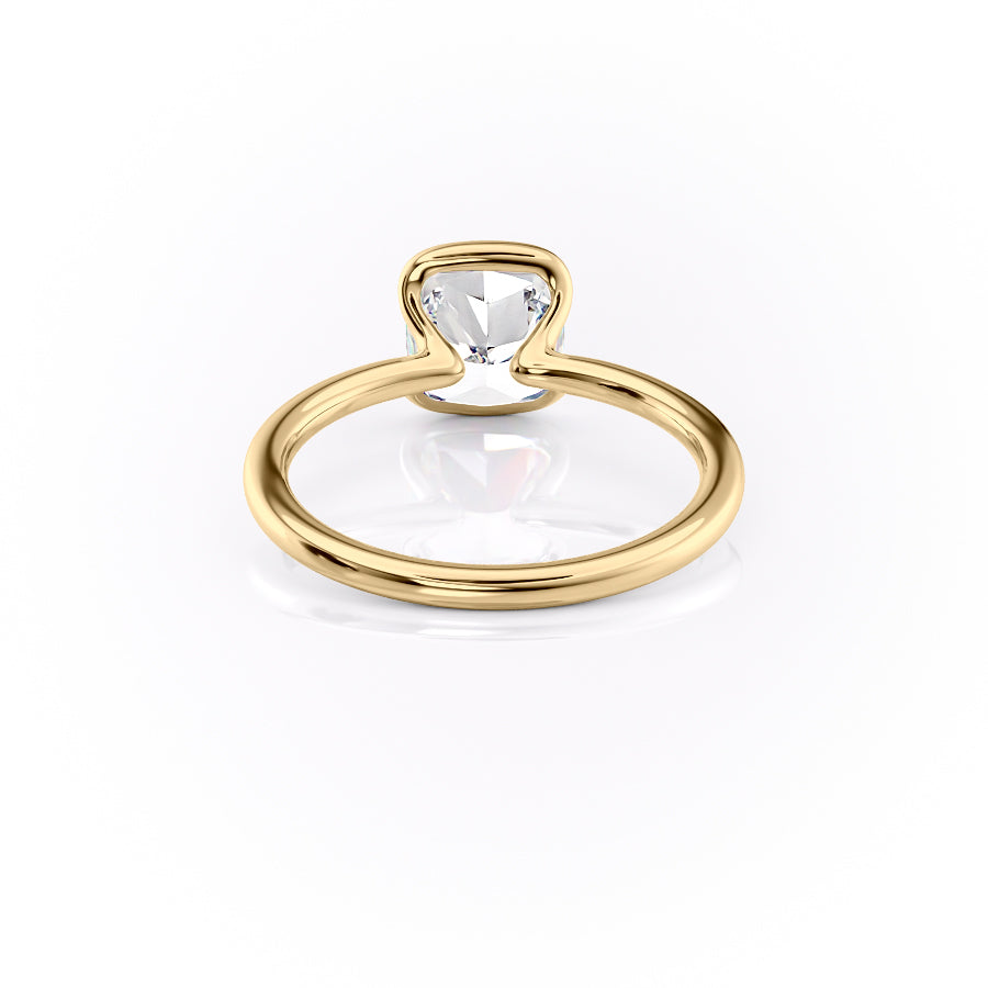 Sleek Bezel 2.02 Carat VVS Lab-Grown Cushion Solitaire Engagement Ring in 18K Yellow Gold Back Side View