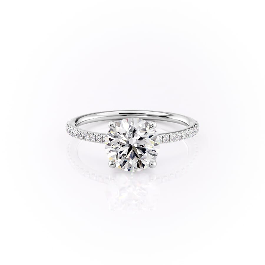 Sparkling Veil 2 Carat VVS1 Lab-Grown Round Pave Engagement Ring in 18K White Gold Front View