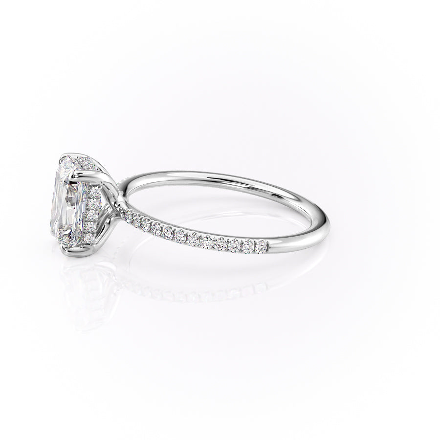 Spectra Flare 2.39 Carat VVS Lab-Grown Radiant Hidden Halo Pave Engagement Ring in 18K White Gold Front View