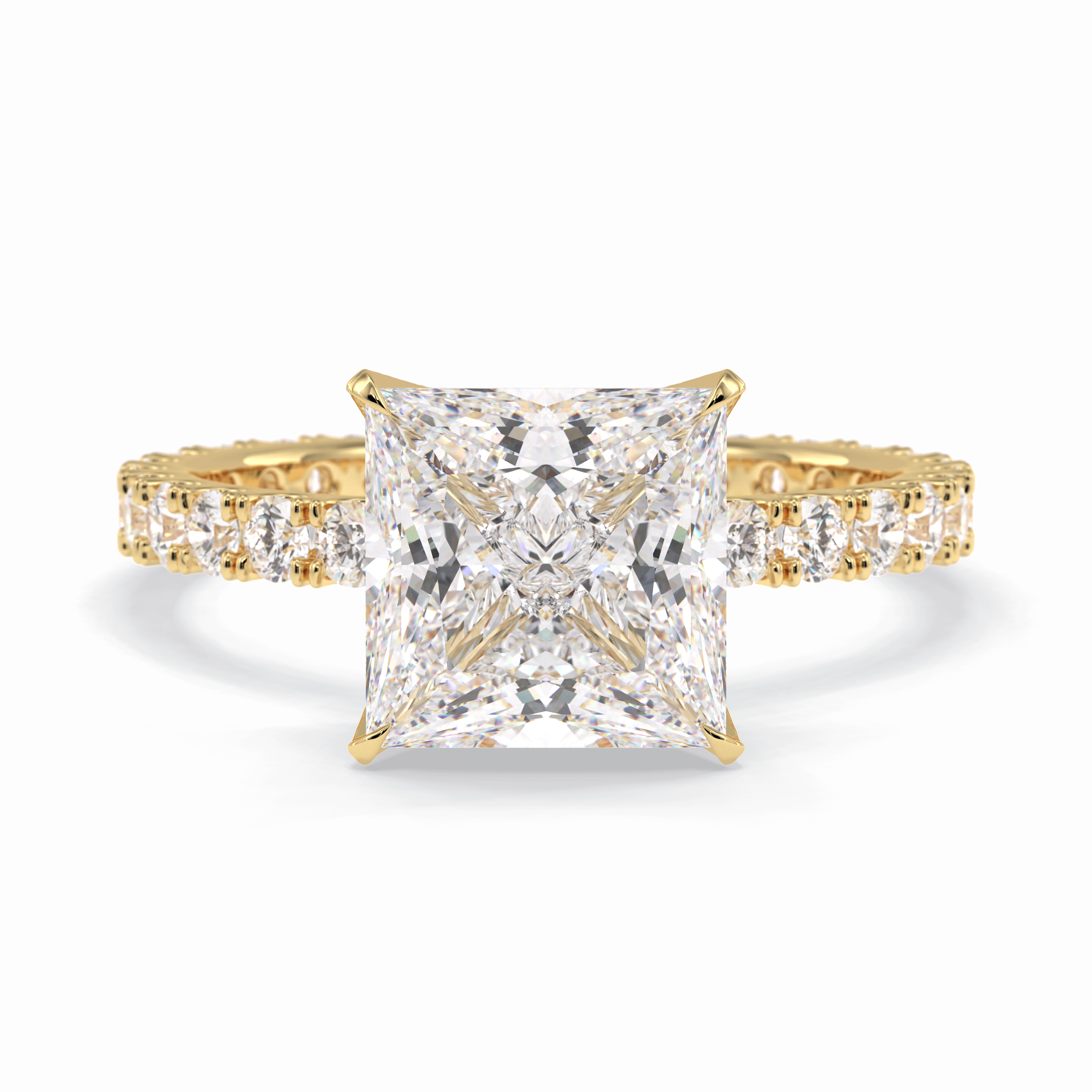 Square 2.58 Carat Princess VS1 Lab-Grown Pave Engagement Ring in 18k Gold