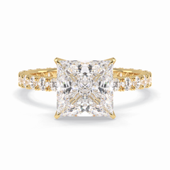 Square 2.58 Carat Princess VS1 Lab-Grown Pave Engagement Ring in 18k Gold
