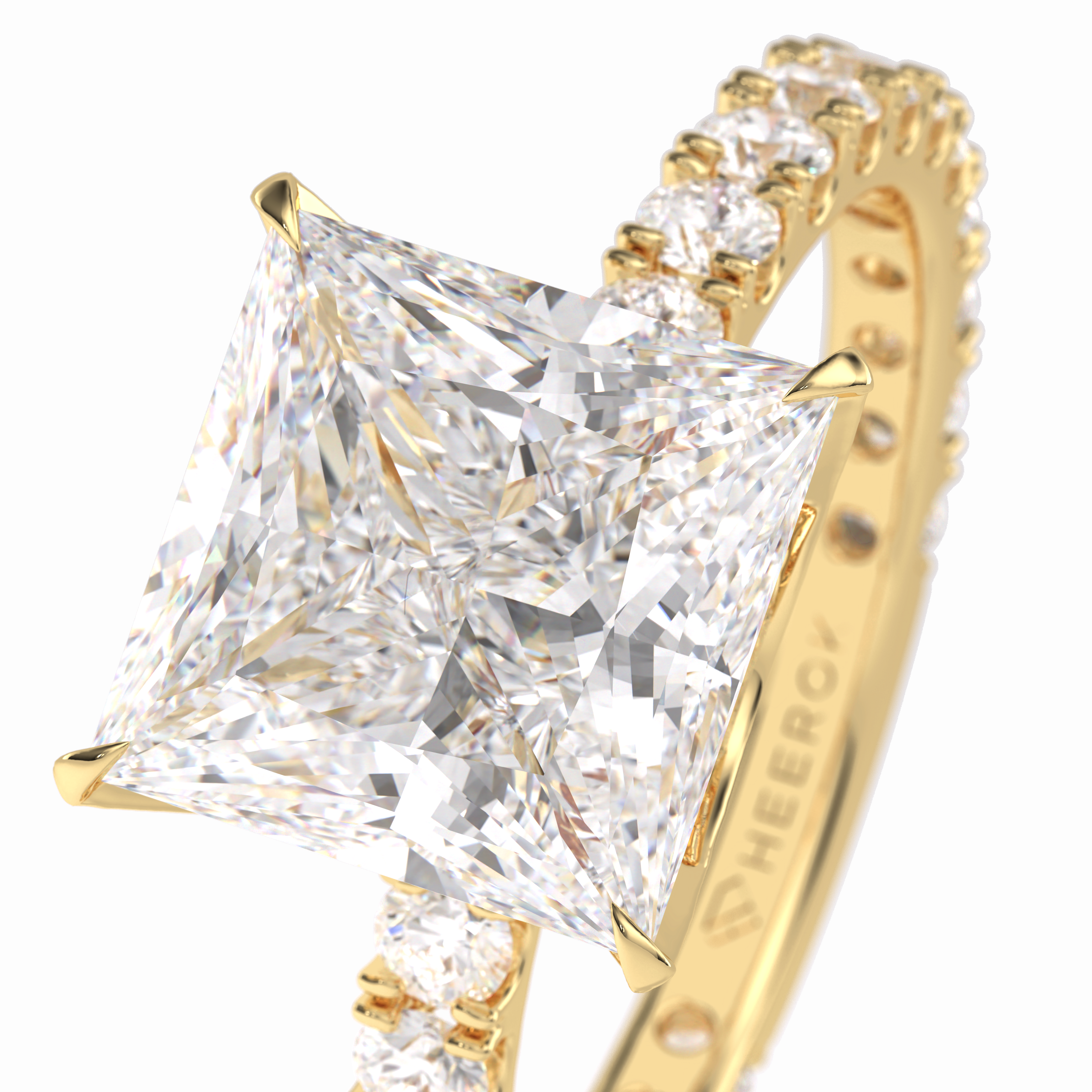 Square 2.58 Carat Princess VS1 Lab-Grown Pave Engagement Ring in 18k Gold