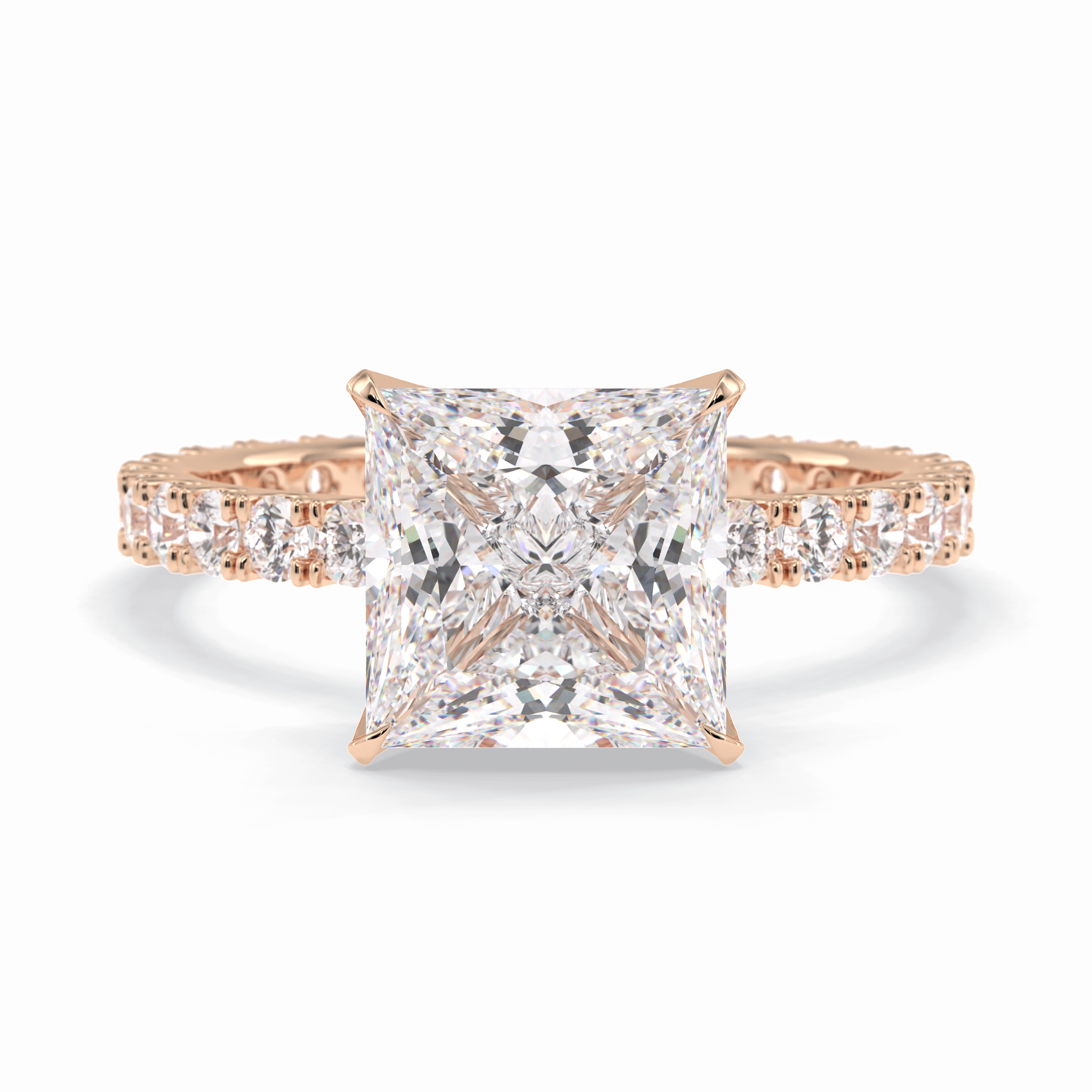 Square 2.58 Carat Princess VS1 Lab-Grown Pave Engagement Ring in 18k Gold