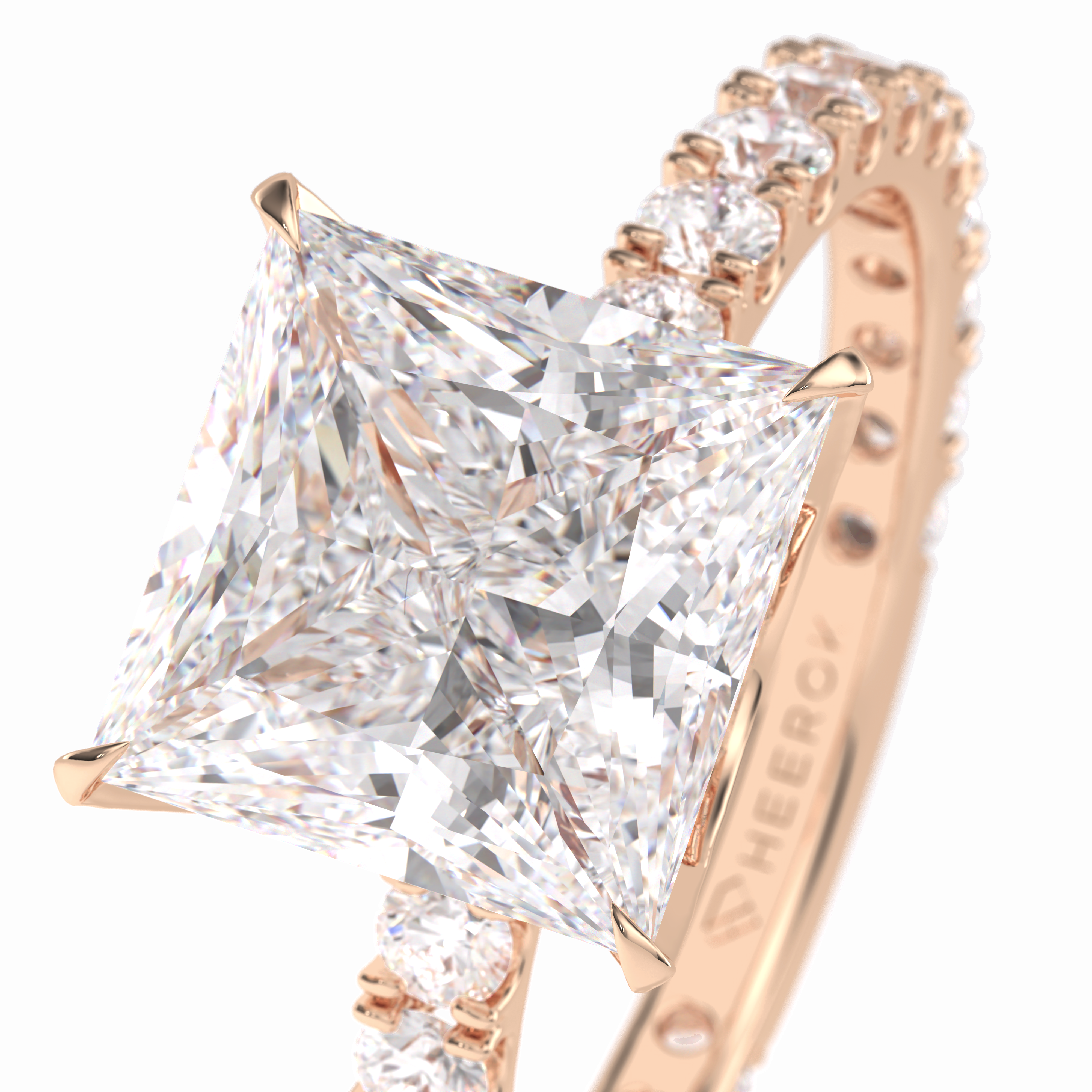 Square 2.58 Carat Princess VS1 Lab-Grown Pave Engagement Ring in 18k Gold