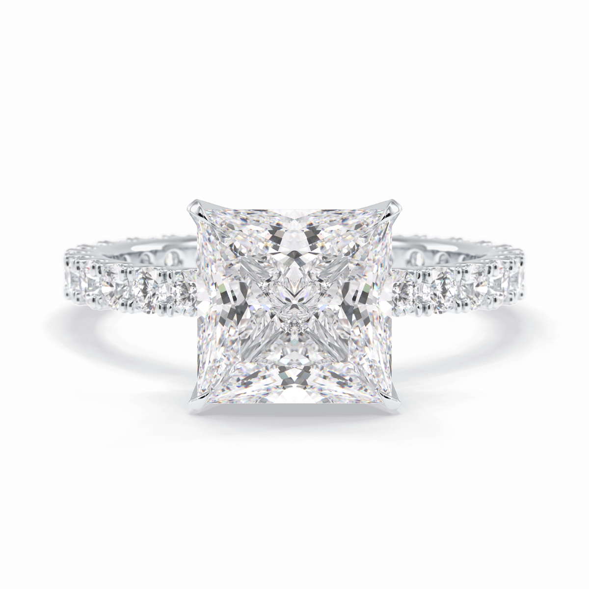 Square 2.58 Carat Princess VS1 Lab-Grown Pave Engagement Ring in 18k Gold