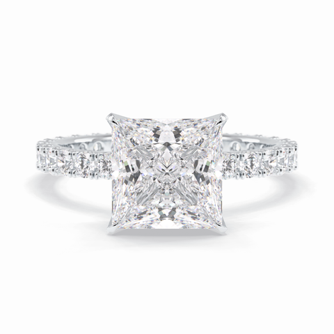 Square 2.58 Carat Princess VS1 Lab-Grown Pave Engagement Ring in 18k Gold