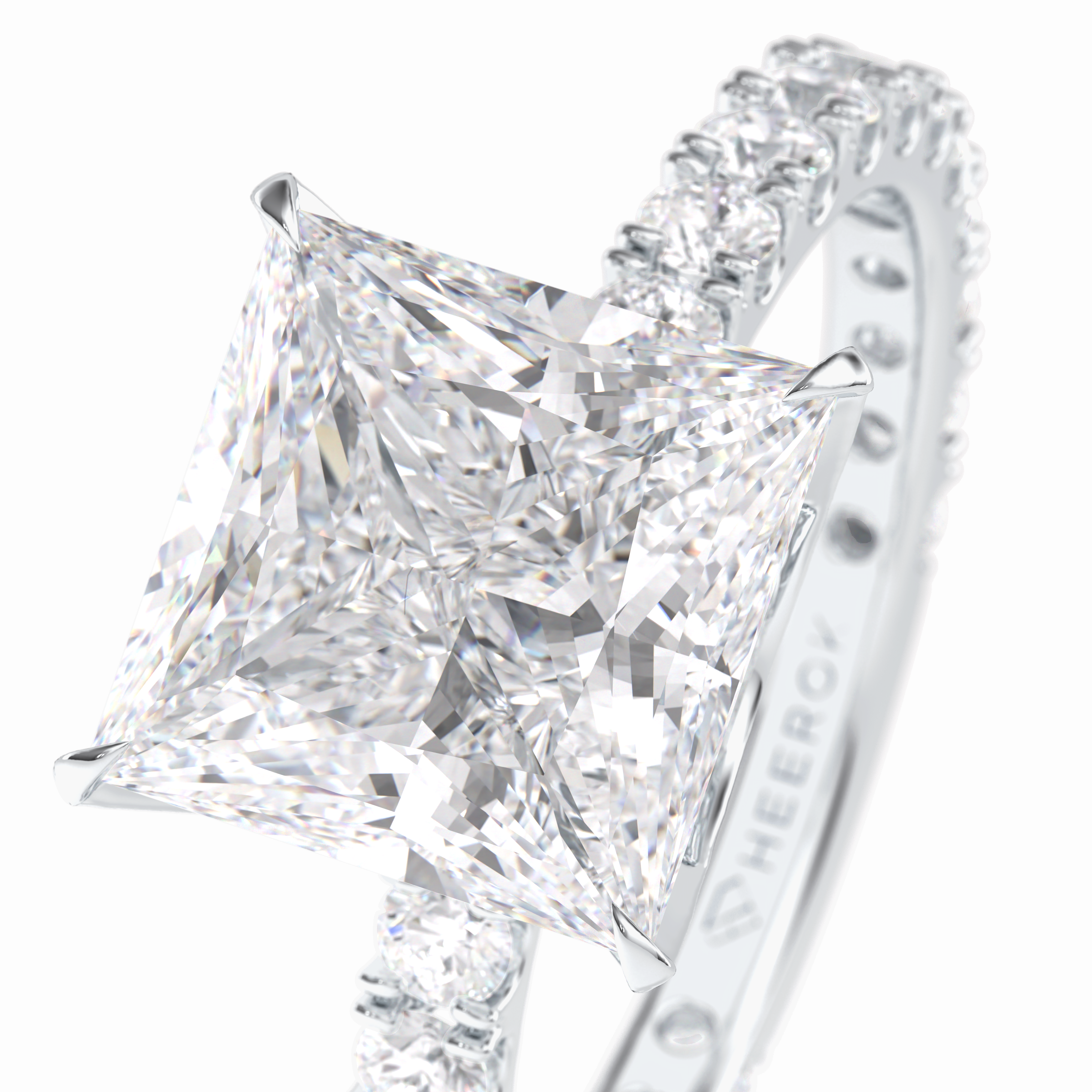 Square 2.58 Carat Princess VS1 Lab-Grown Pave Engagement Ring in 18k Gold