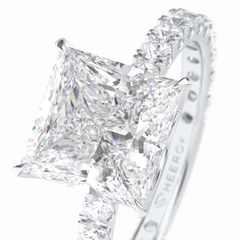 Square 2.58 Carat Princess VS1 Lab-Grown Pave Engagement Ring in 18k Gold