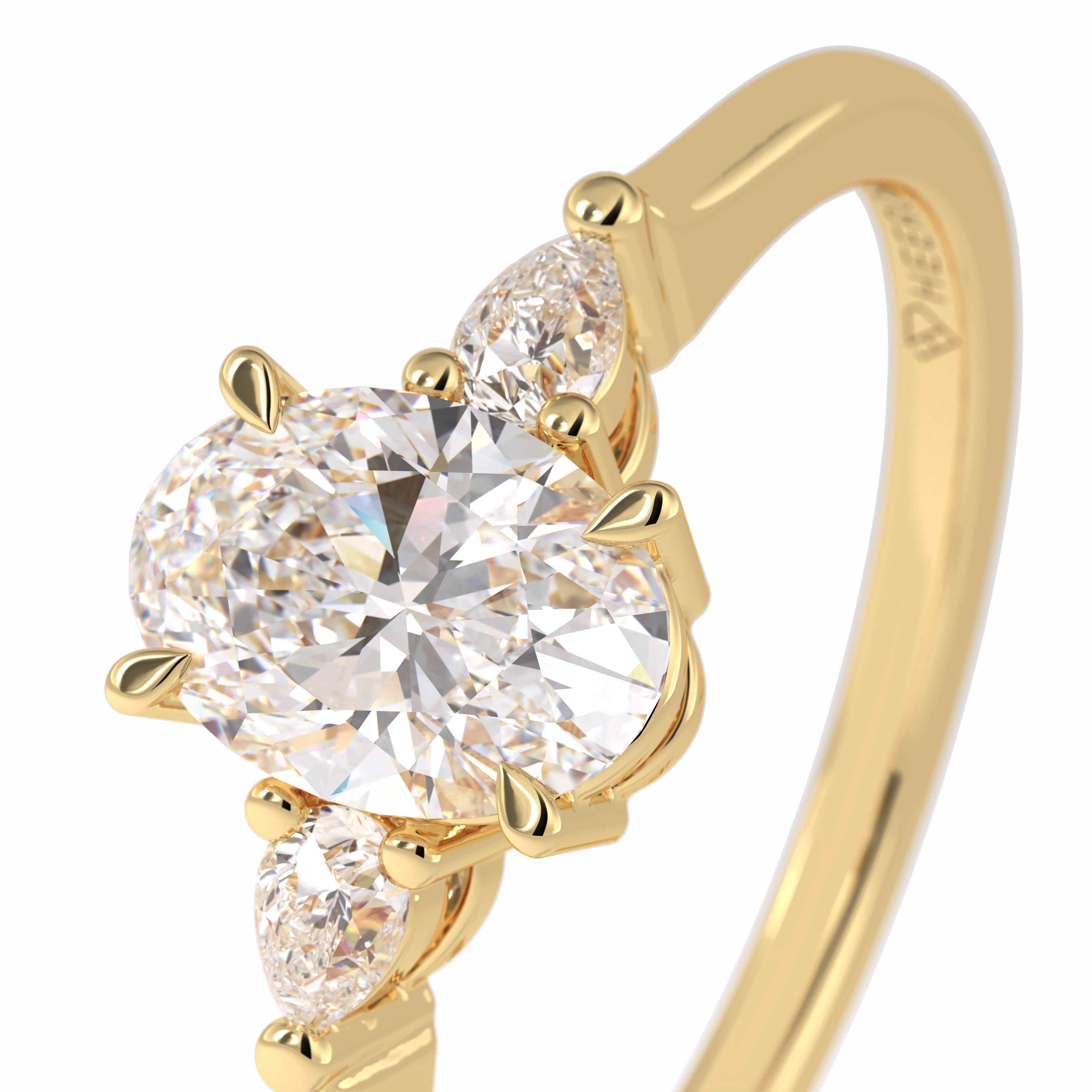 Starlight Trio Elegance 0.75 Carat Oval VS1 Lab-Grown Three Stone Engagement Ring in 18K Gold