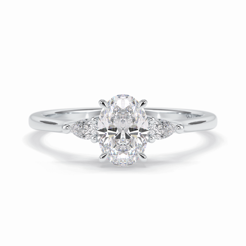 Starlight Trio Elegance 0.75 Carat Oval VS1 Lab-Grown Three Stone Engagement Ring in 18K Gold