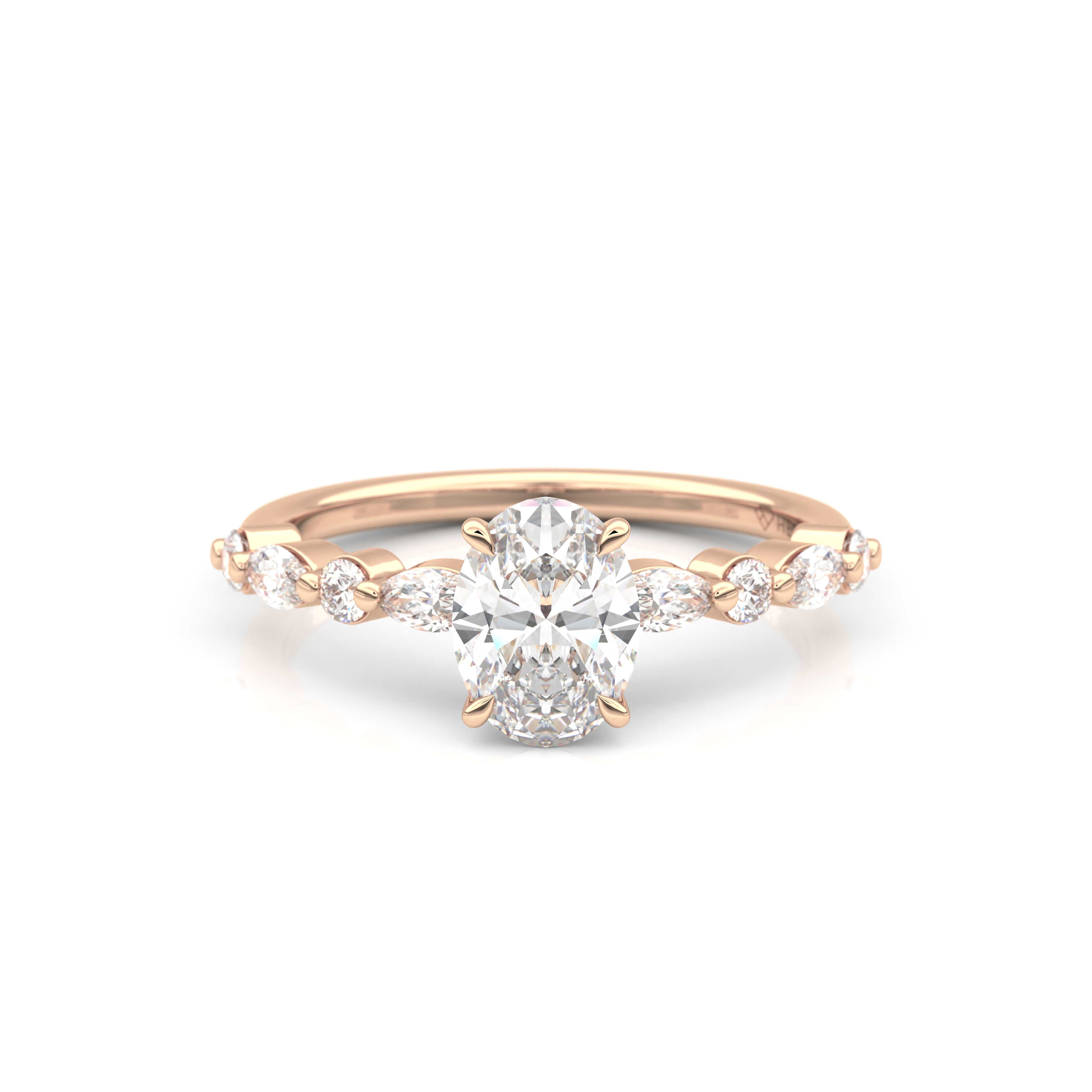 Starlit Grace 1 Carat Oval VS1 Lab-Grown Solitaire With Accents Engagement Ring in 18K Rose Gold