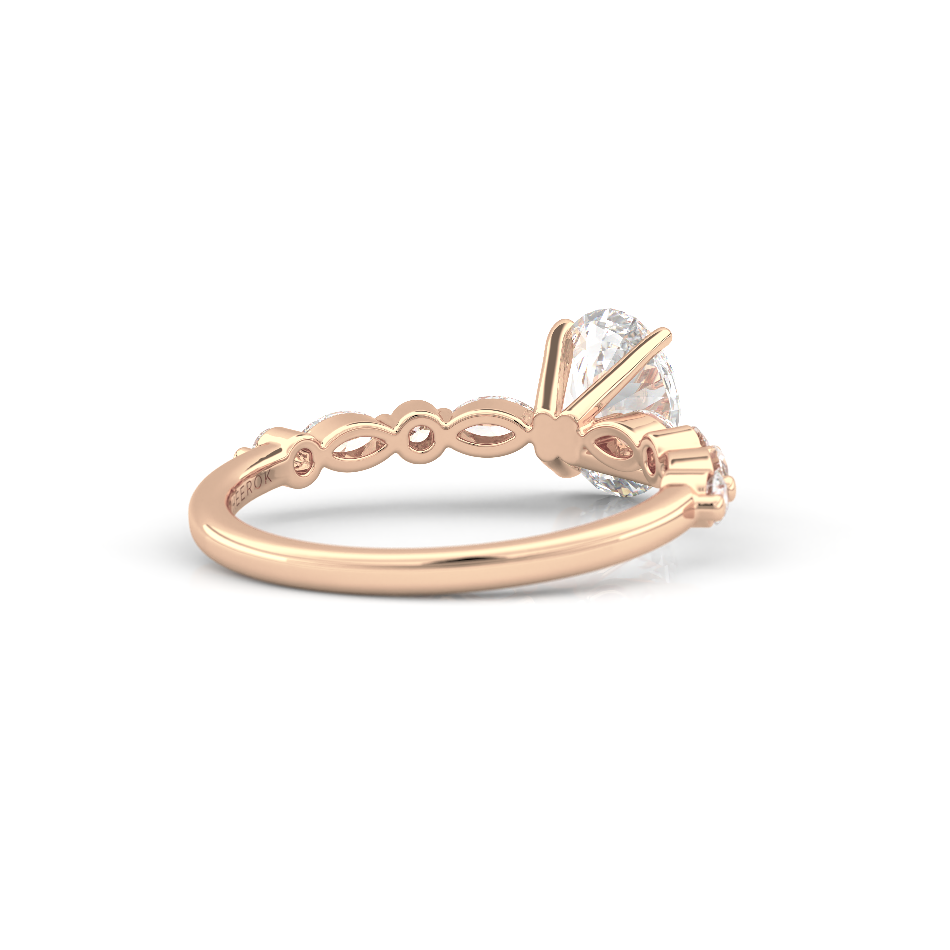 Starlit Grace 1 Carat Oval VS1 Lab-Grown Solitaire With Accents Engagement Ring in 18K Rose Gold