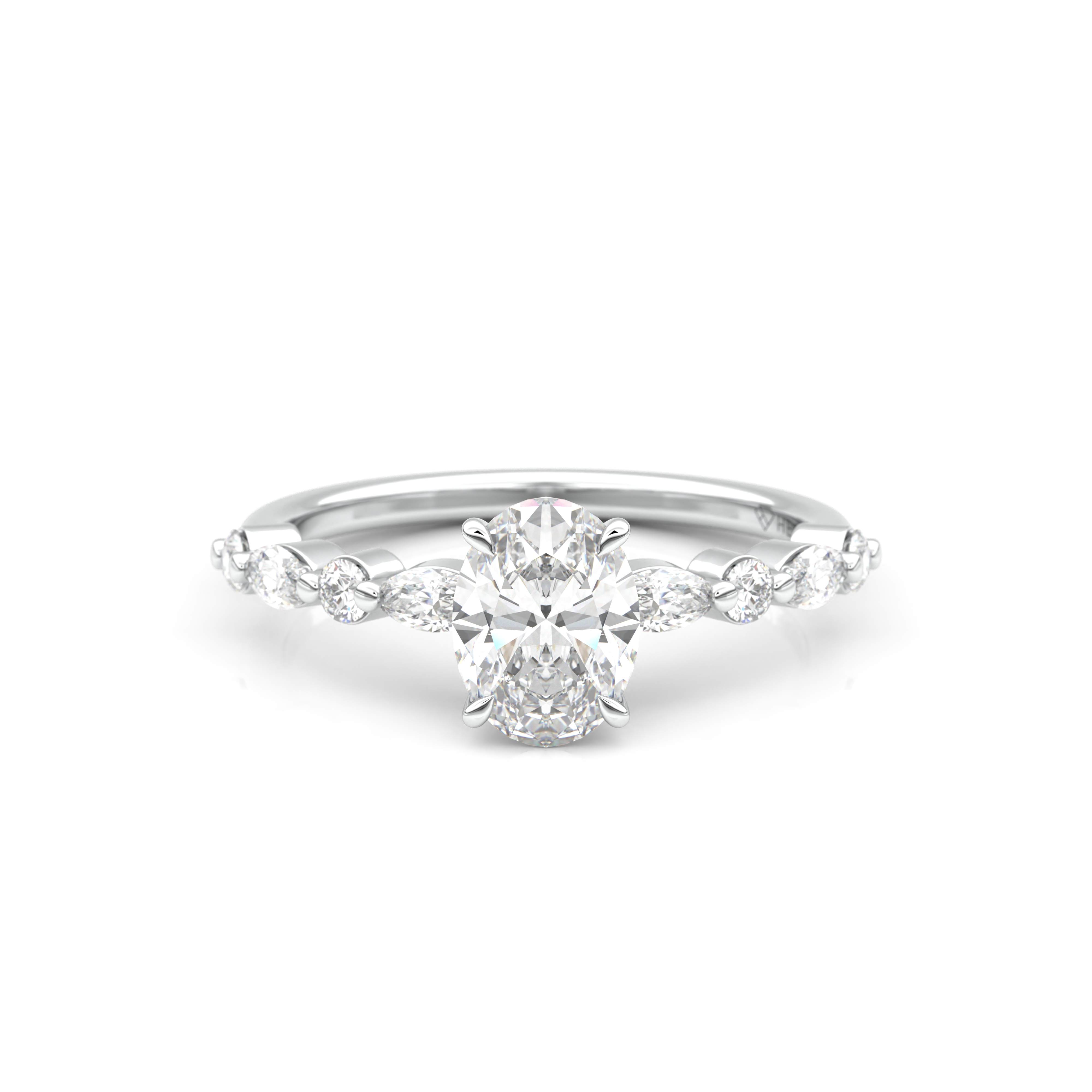 Starlit Grace 1 Carat Oval VS1 Lab-Grown Solitaire With Accents Engagement Ring in 18K White Gold