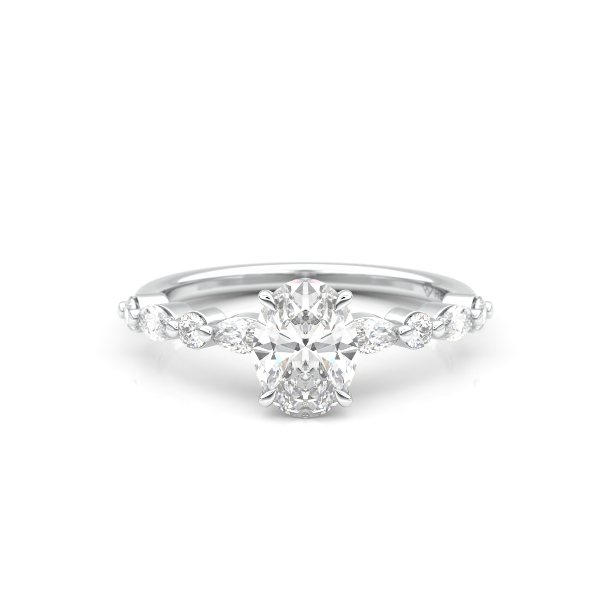 Starlit Grace 1 Carat Oval VS1 Lab-Grown Solitaire With Accents Engagement Ring in 18K White Gold