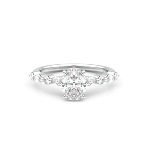 Starlit Grace 1 Carat Oval VS1 Lab-Grown Solitaire With Accents Engagement Ring in 18K Gold