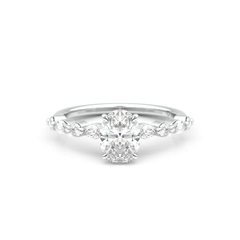 Starlit Grace 1 Carat Oval VS1 Lab-Grown Solitaire With Accents Engagement Ring in 18K White Gold