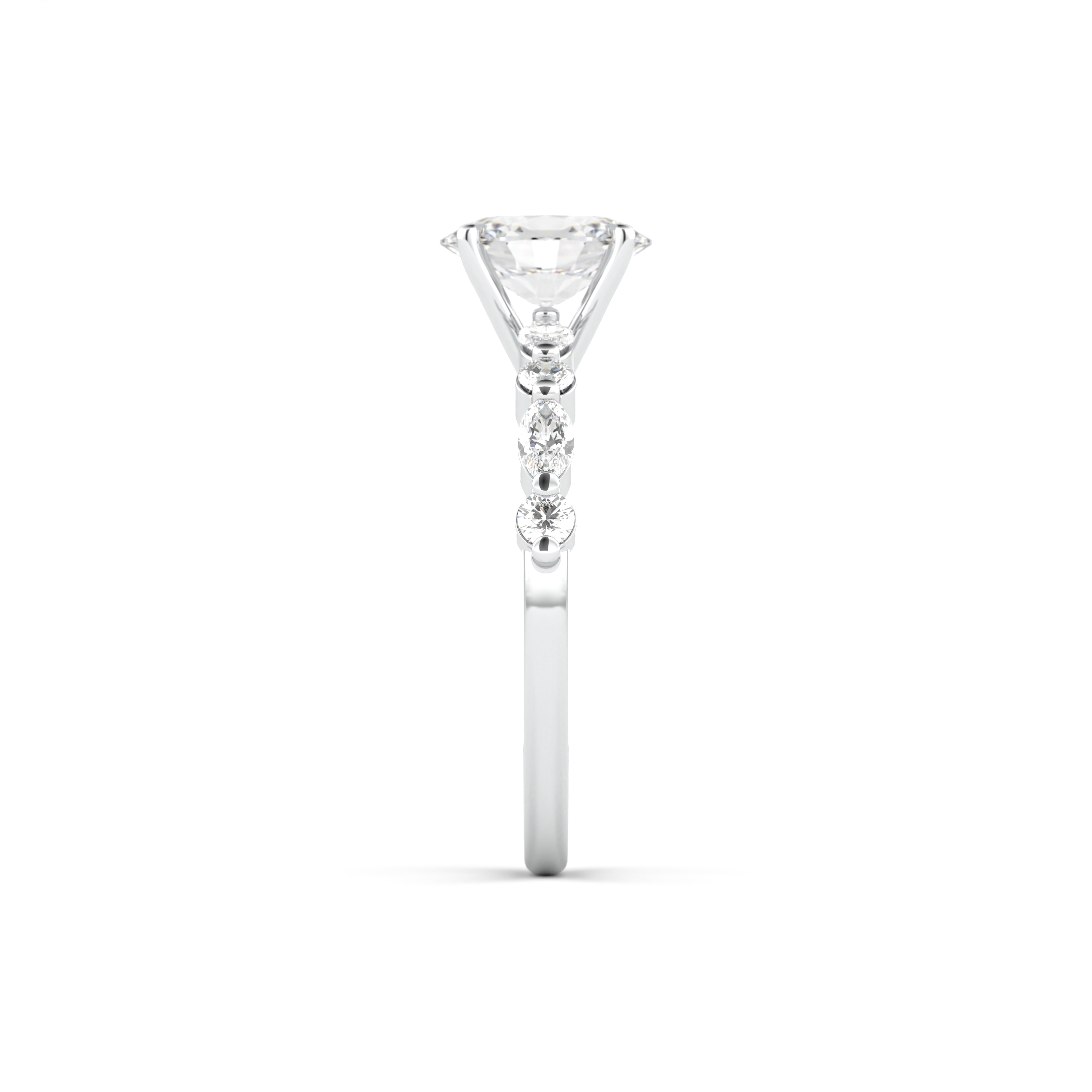 Starlit Grace 1 Carat Oval VS1 Lab-Grown Solitaire With Accents Engagement Ring in 18K White Gold