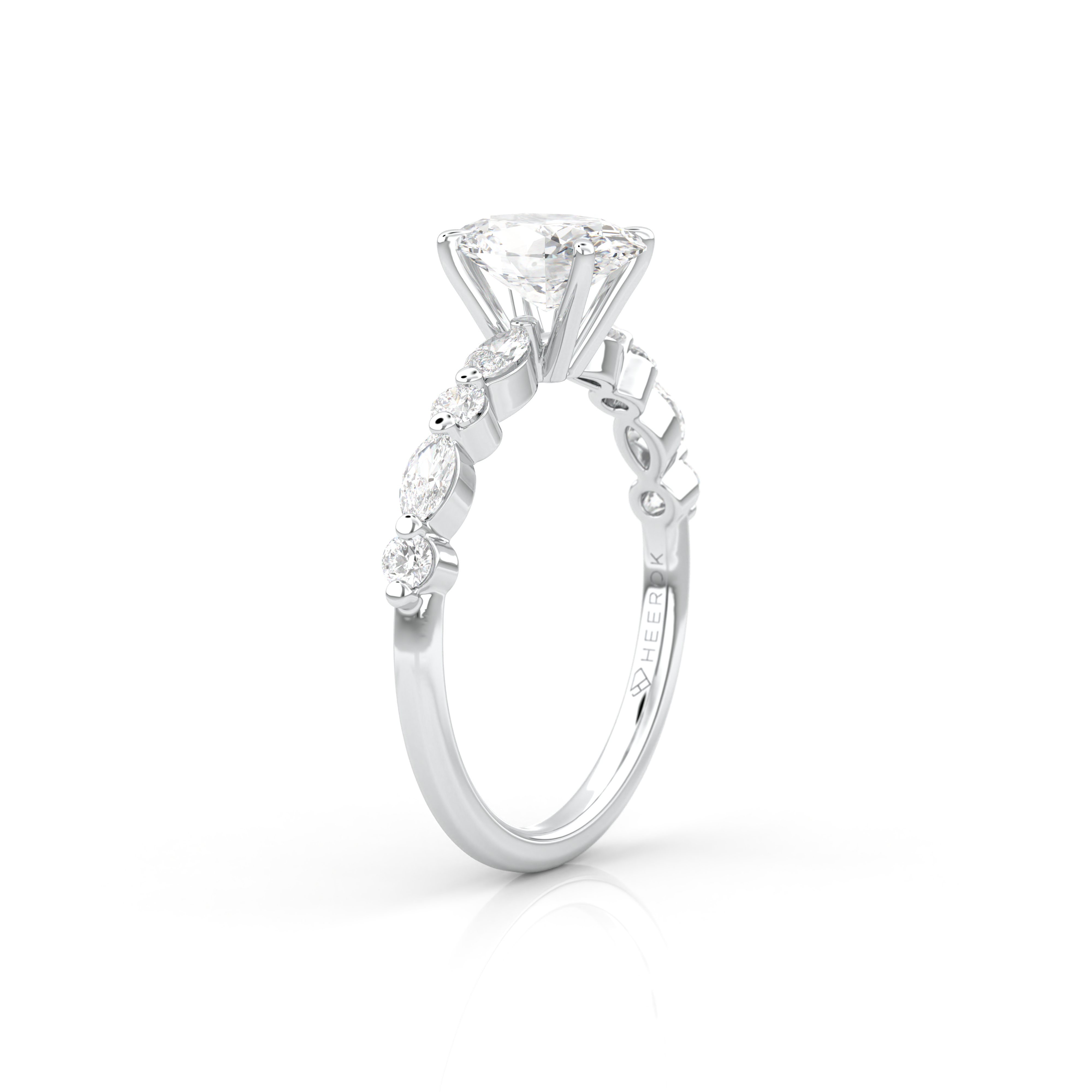 Starlit Grace 1 Carat Oval VS1 Lab-Grown Solitaire With Accents Engagement Ring in 18K White Gold