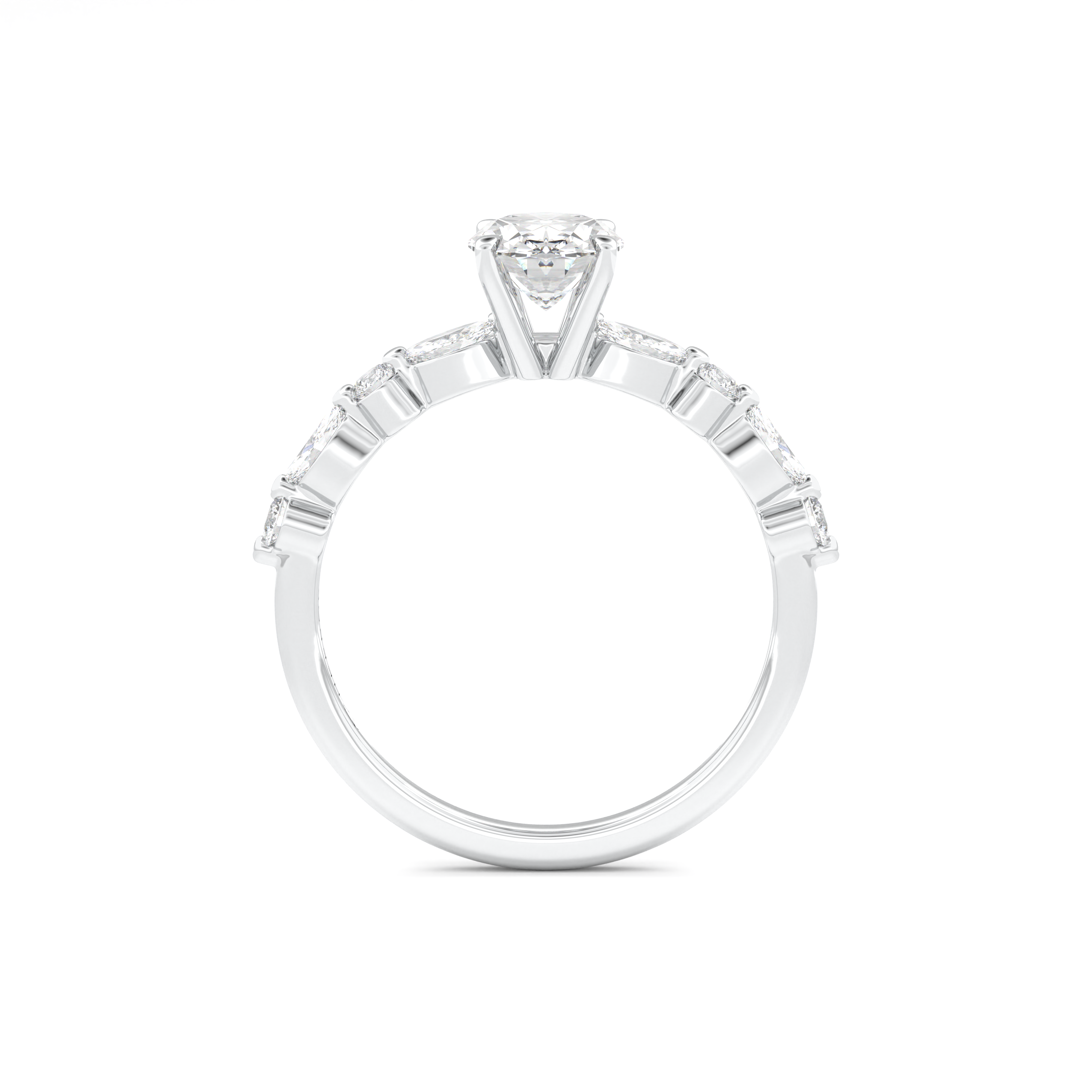 Starlit Grace 1 Carat Oval VS1 Lab-Grown Solitaire With Accents Engagement Ring in 18K White Gold