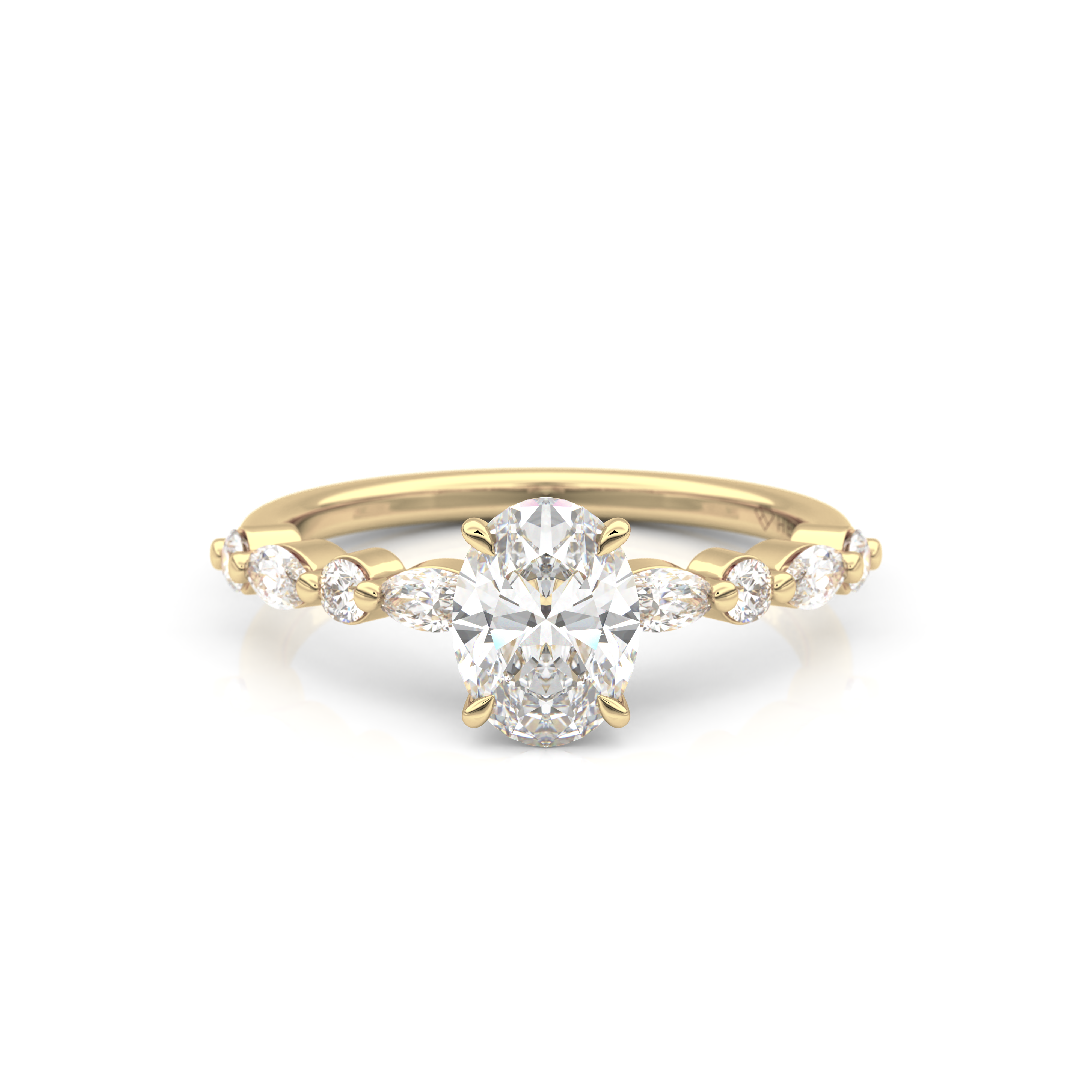 Starlit Grace 1 Carat Oval VS1 Lab-Grown Solitaire With Accents Engagement Ring in 18K Yellow Gold