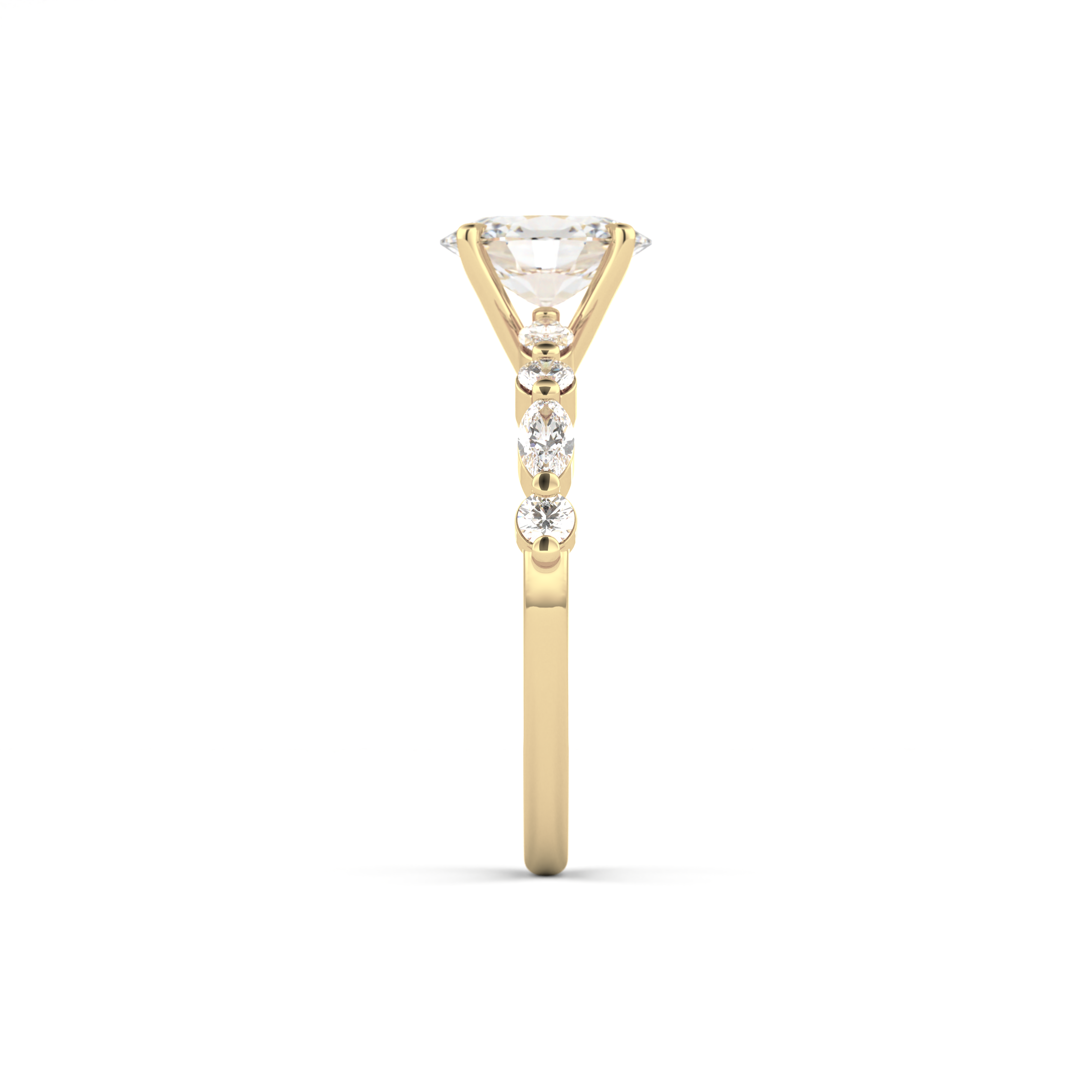 Starlit Grace 1 Carat Oval VS1 Lab-Grown Solitaire With Accents Engagement Ring in 18K Yellow Gold