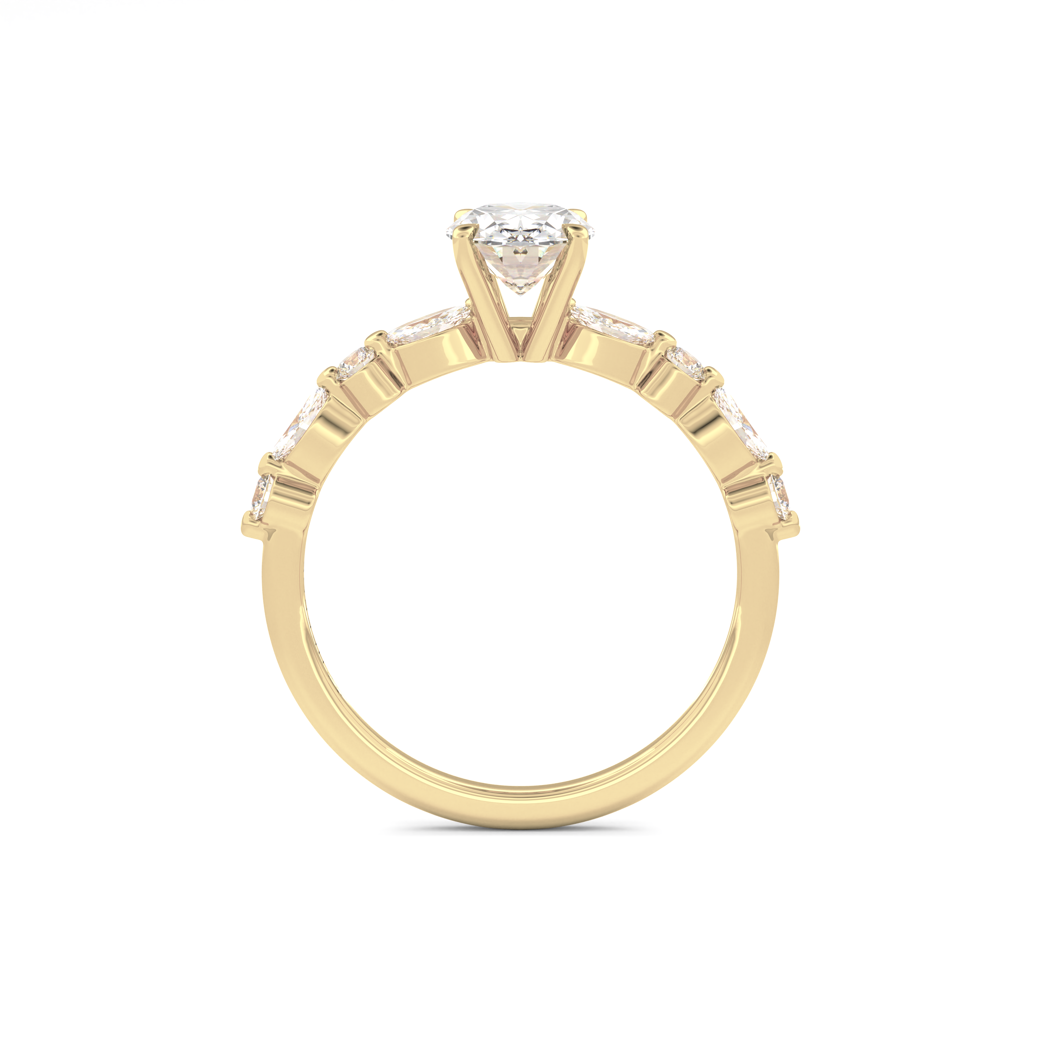 Starlit Grace 1 Carat Oval VS1 Lab-Grown Solitaire With Accents Engagement Ring in 18K Yellow Gold