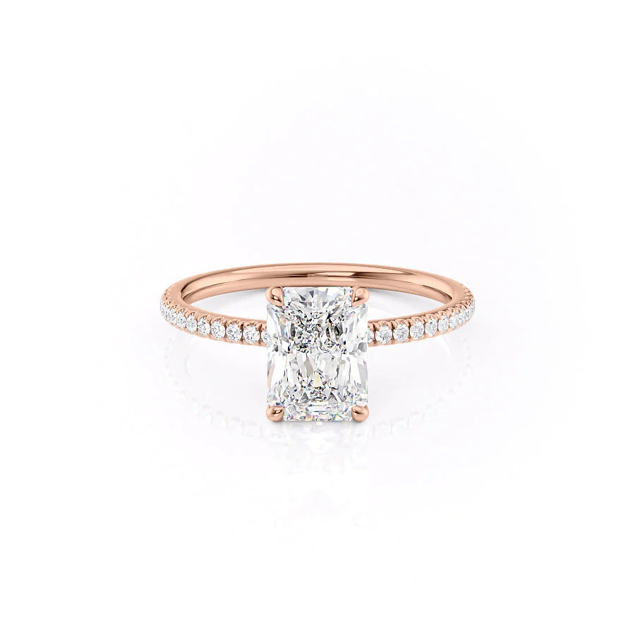 Stellar Prism 2.10 Carat VVS1 Lab-Grown Radiant Hidden Halo Pave Engagement Ring in 18K Rose Gold Front View