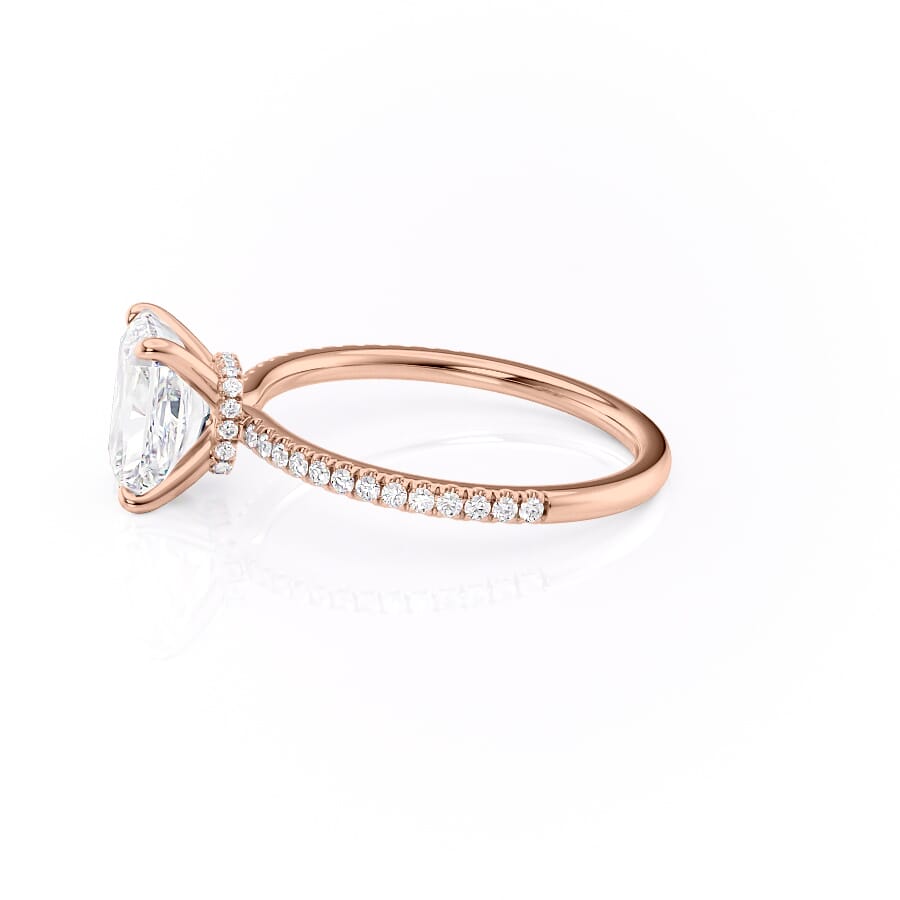 Stellar Prism 2.10 Carat VVS1 Lab-Grown Radiant Hidden Halo Pave Engagement Ring in 18K Rose Gold Left View