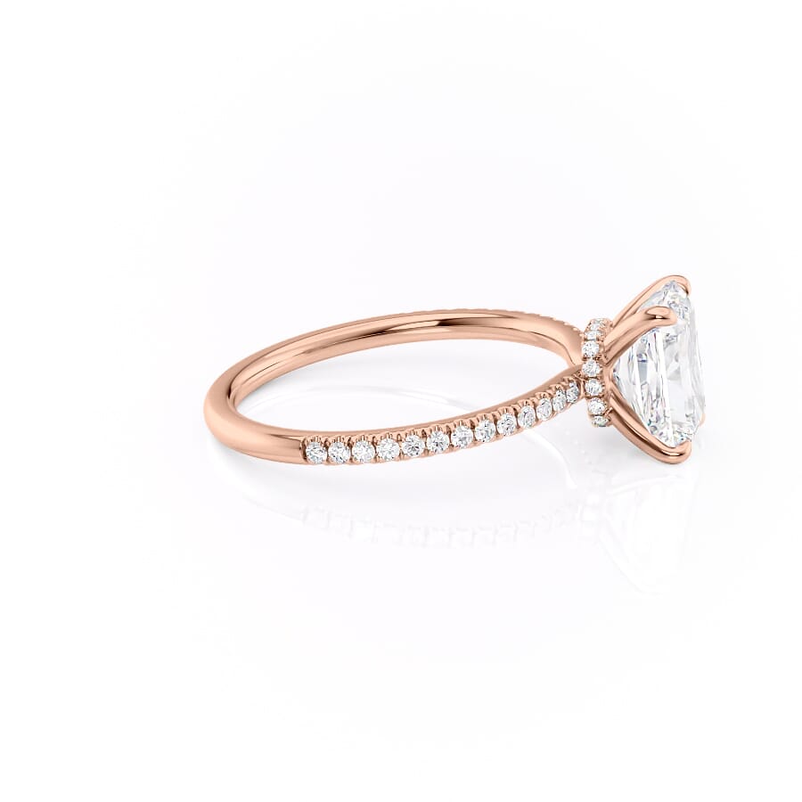 Stellar Prism 2.10 Carat VVS1 Lab-Grown Radiant Hidden Halo Pave Engagement Ring in 18K Rose Gold Side View